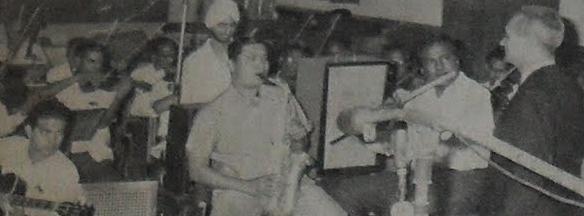 OP Nayyar with his musicians in the recording studio