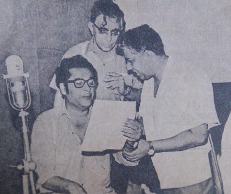 Kishoreda recording a song with Chitragupta in the recording studio