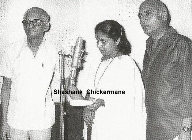 Asha recording a song with Khayyam & Robin Banerjee in the recording studio