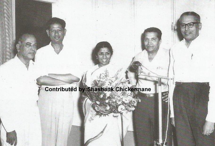 Lata Mangeshkar with others in the recording studio