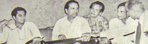 Kishoreda rehearsals a song with Shankar, Hasrat Jaipuri & others 