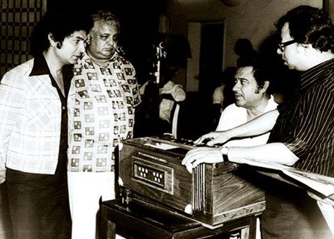RD Burman with Kishoreda, Asrani & others in the recording studio