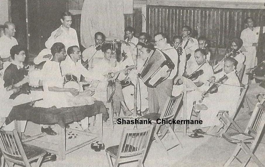 OP Nayyar with the musicians recording a song in the recording studio