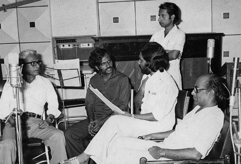 Yesudas rehearsalling a song alongwith Salilda & others in the recording studio