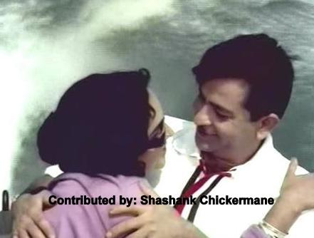 Raj Kapoor with Vyjantimala in a film scene of 'Sangam'