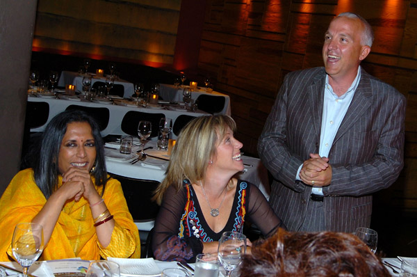 Chairman of the board Paul Atkinson, Leah Atkinson and director Deepa Mehta at the Power Dinner at The 32nd Annual Toronto International Film Festival