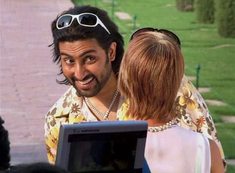 Abhishek Bachchan poses during a commercial shoot at the Taj Mahal in Agra
