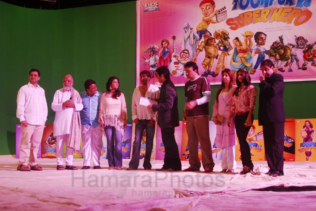 Sunil, Kajol, Ajay, Karan, Anu Malik, Krishika, Tanishaa at Toonpur Ka Superhero, Indias First 3D and Live Action animation film Launched 