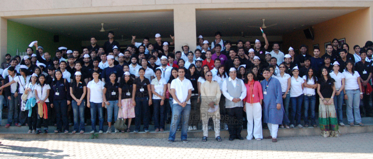 Subhash Ghai with Meghna Ghai and students on republic day 26 January 2008 at Whistling woods 