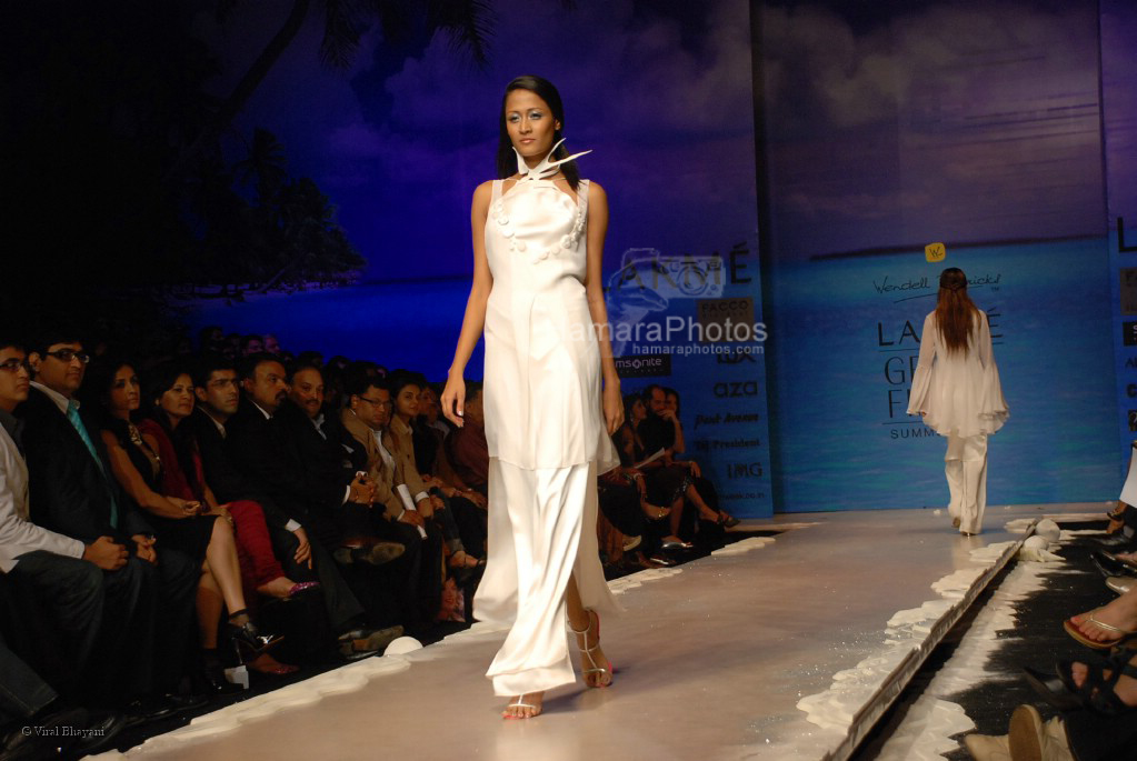Model walks on the ramp at Wendell Rodricks show in Lakme Fashion week on April 2nd 2008