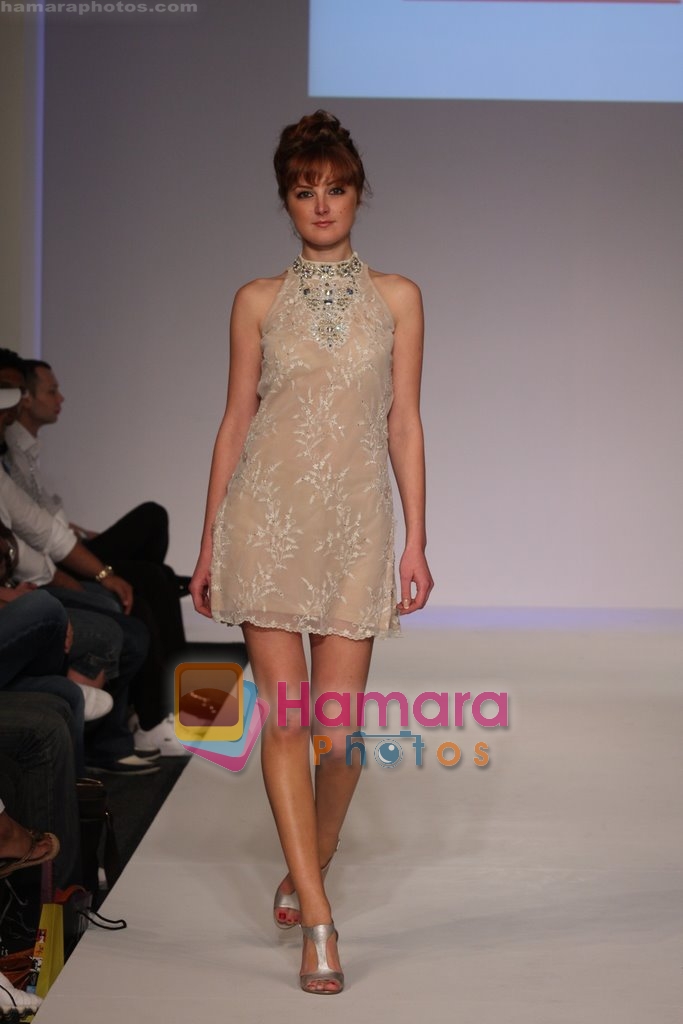 Model showcasing Rohit Mittals Luxurious line of designer collection at Dubai Fashion Week on April 11th 2008 