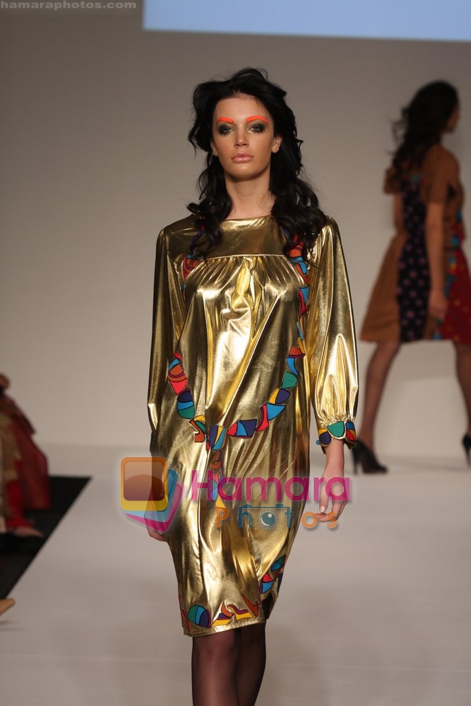Model showcasing Raakhee Raipancholas Luxurious line of designer collection at Dubai Fashion Week on April 11th 2008 