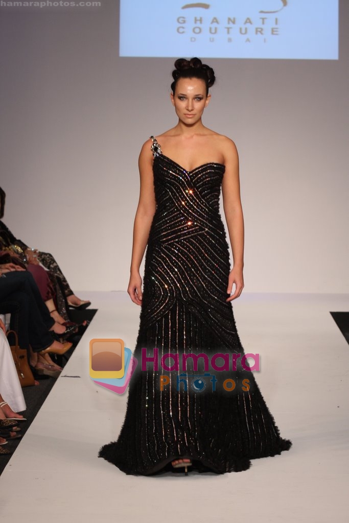 Model showcasing Ghanati coutures Luxurious line of designer collection at Dubai Fashion Week on April 11th 2008 