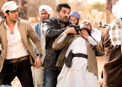 Zayed Khan and Suniel Shetty in a still from the movie Mission Istaanbul