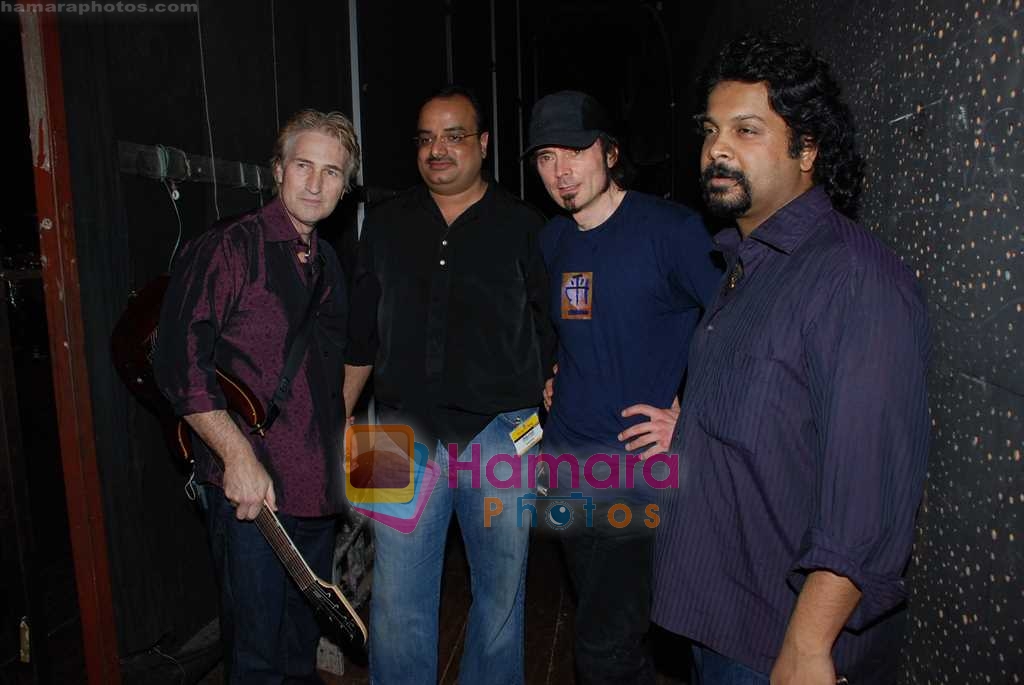 Sandeep Chowta with leading musicians drummer Virgil Donati and guitarist Brett Garsed at musical event in St Andrews on 8th August 2008 
