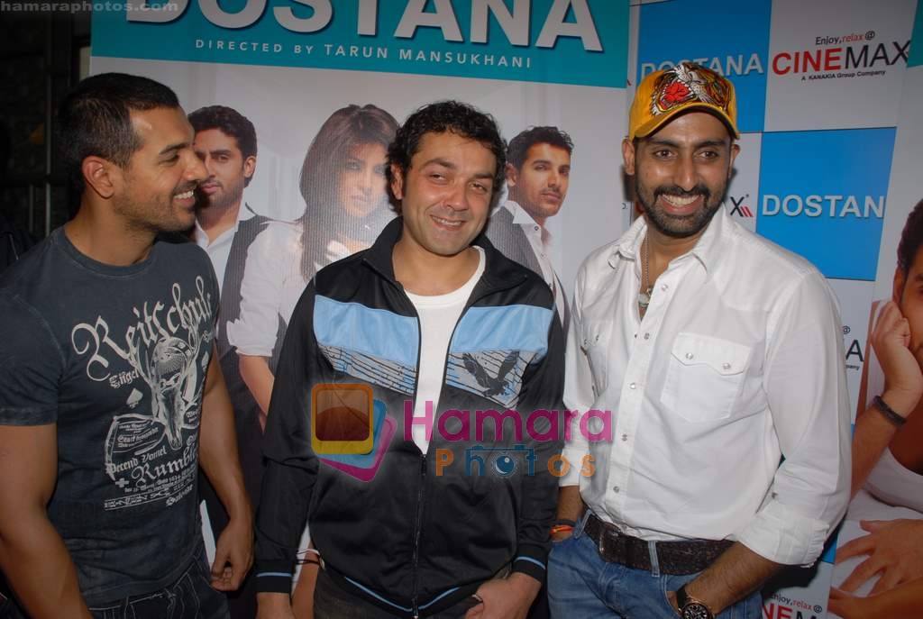 John Abraham, Bobby Deol, Abhishek Bachchan at the Press conference of Dostana in Cinemax on 13th November 2008 