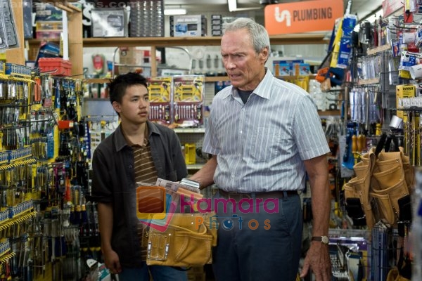 Clint Eastwood, Bee Vang in still from the movie Gran Torino 