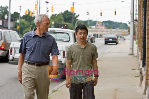 Clint Eastwood, Bee Vang in still from the movie Gran Torino 