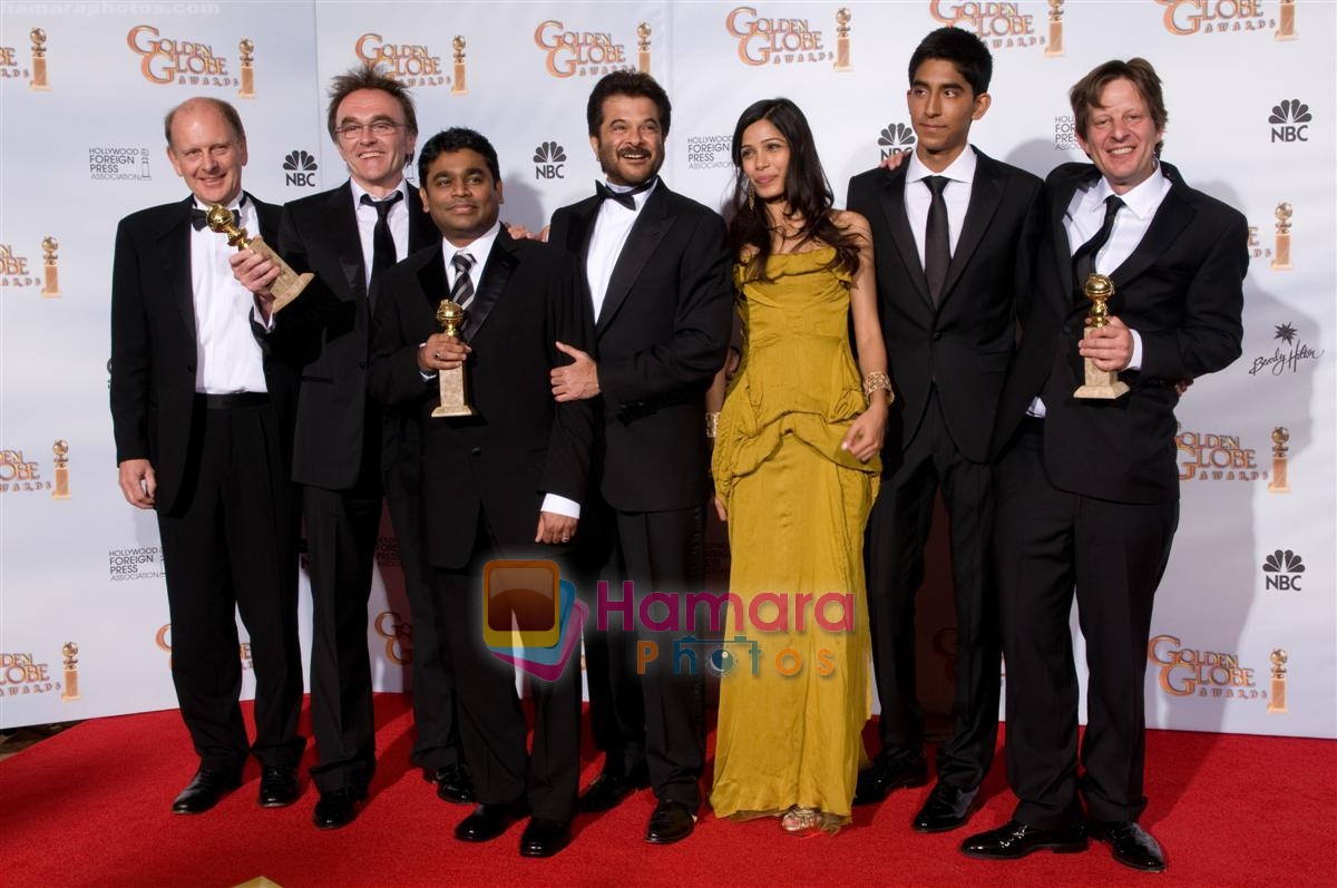 Danny Boyle, A R Rahman, Anil Kapoor, Freida Pinto, Dev Patel at the 66th Annual Golden Globe Awards in Hollywood, CA on January 9th 2009 