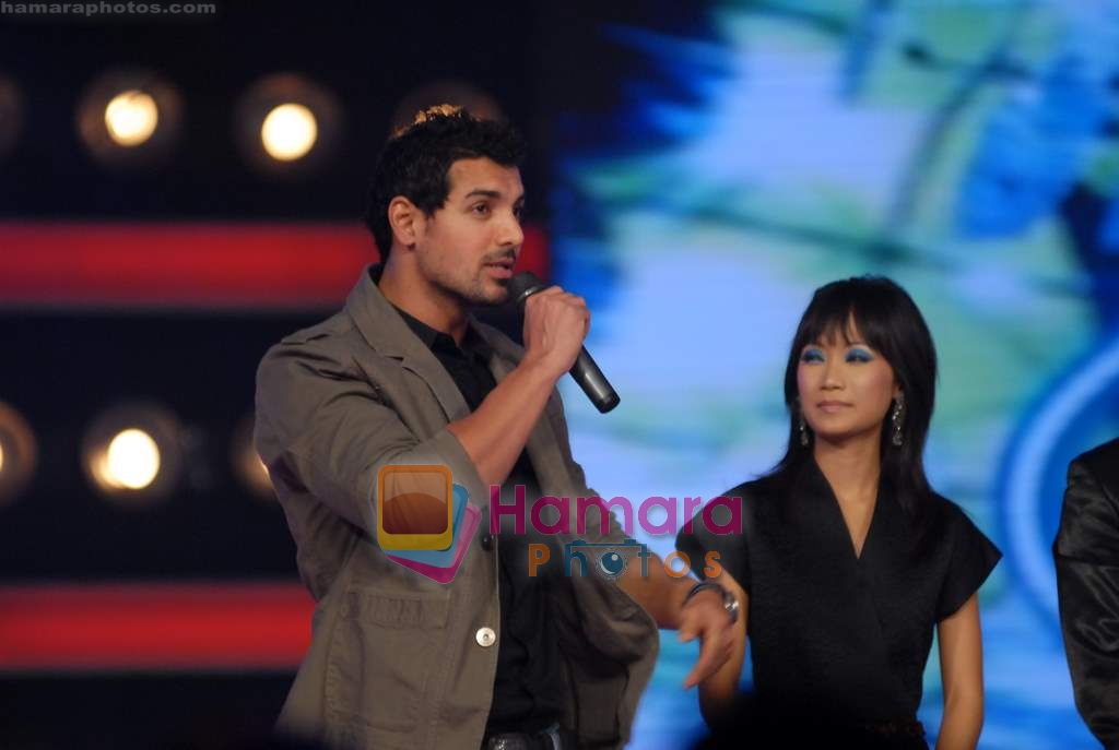 John Abraham, Sourabhee Debbarma at the Grand finale of Indian Idol Season 4 in Mumbai on 2nd March 2009 