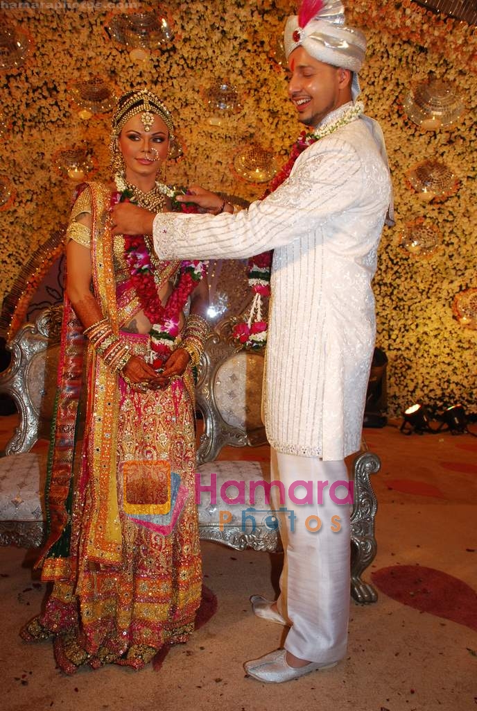 Rakhi Sawant with fiance Elesh Parujanwala, the winner of Rakhi Ka Swayamvar in Leela on 2nd August 2009 