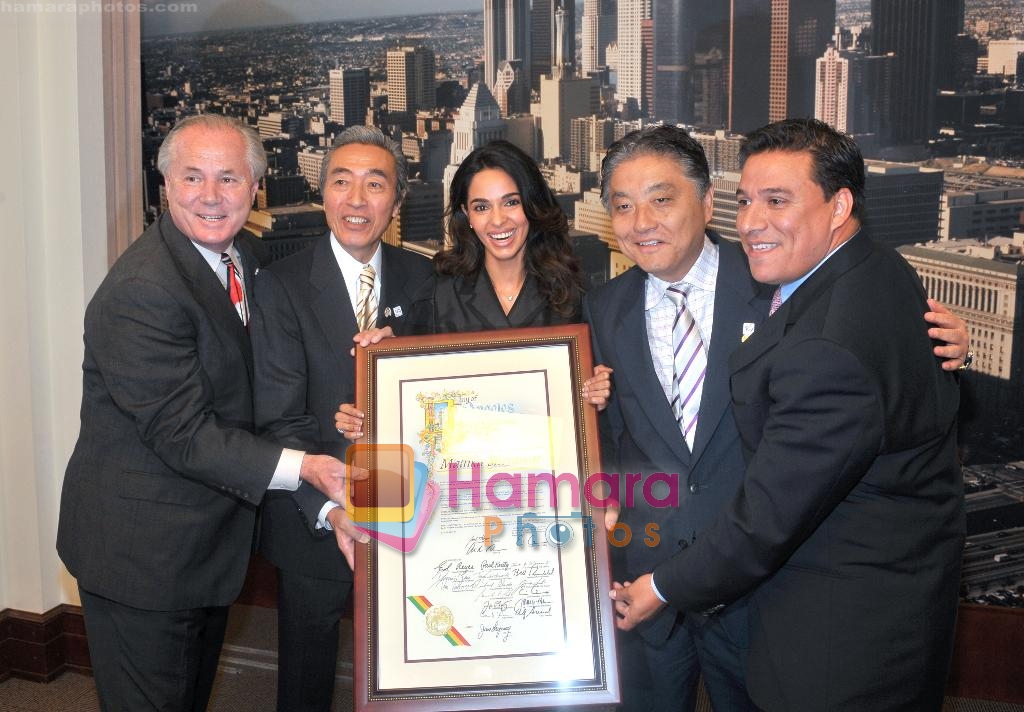Mallika Sherawat honored by Mayor Antonio Villaraigosa, former Mayor Richard Riordan, Councilmember Jose Huizar in Los Angeles City Council on 14th August 