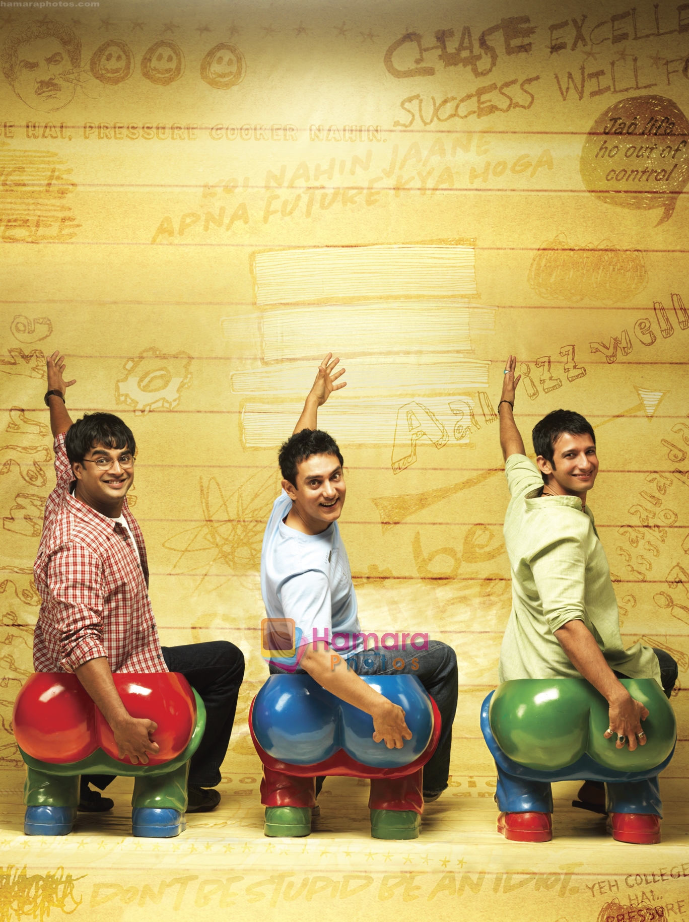 Aamir Khan, Sharman Joshi, Madhavan in the still from movie 3 Idiots 