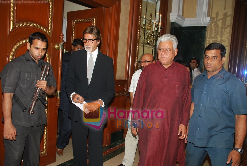 Amitabh Bachchan Om Puri at the launch of Om Puri's biography titled Unlikely Hero in ITC Grand Central, Mumbai on 23rd Nov 2009 