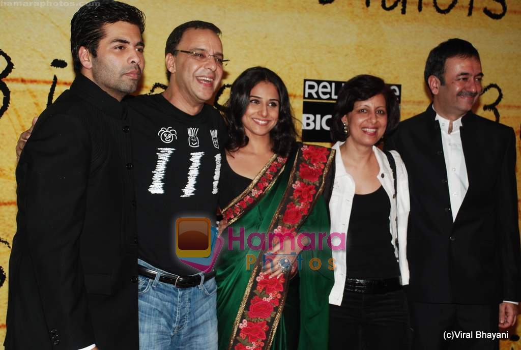 Karan Johar, Vidhu Vinod Chopra, Vidya Balan at 3 Idiots premiere in IMAX Wadala, Mumbai on 23rd Dec 2009 