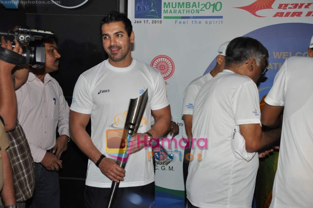 John Abraham promotes Mumbai marathon in Mumbai Aiport on 11th Jan 2010 