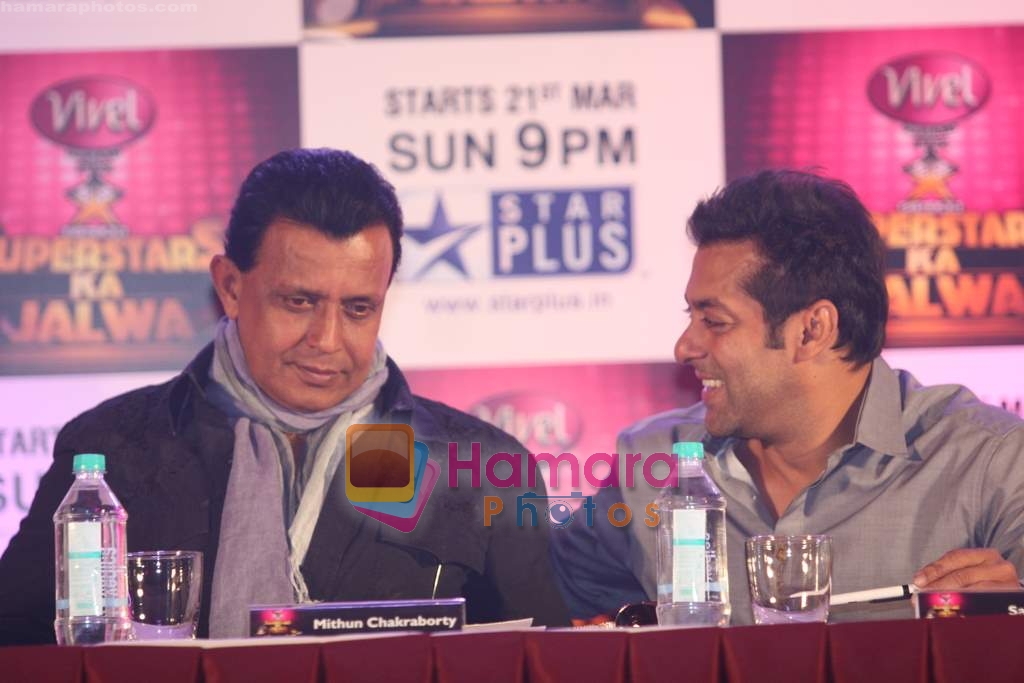 Salman Khan,Mithun Chakraborty at the Launch of STAR CINTAA Superstars Ka Jalwa in Mumbai on 15th March 2010 