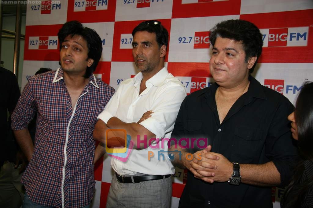 Akshay Kumar, Ritesh Deshmukh, Sajid Khan at Housefull music launch in Big Fm on 15th March 2010 