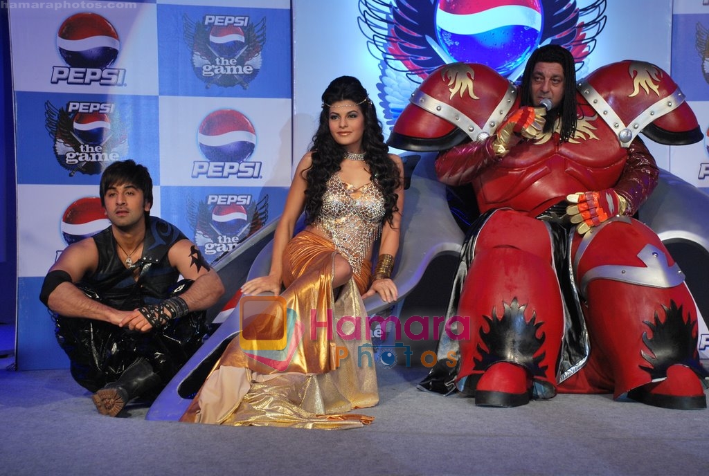 Ranbir Kapoor, Jacqueline Fernandez, Sanjay Dutt at the Launch of Pepsi Game in Taj Land's End, Mumbai on 25th March 2010 