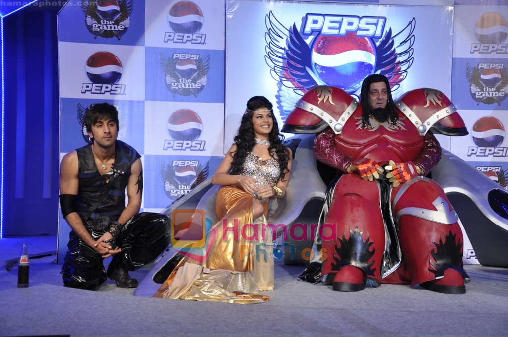 Ranbir Kapoor, Jacqueline Fernandez, Sanjay Dutt at the Launch of Pepsi Game in Taj Land's End, Mumbai on 25th March 2010 