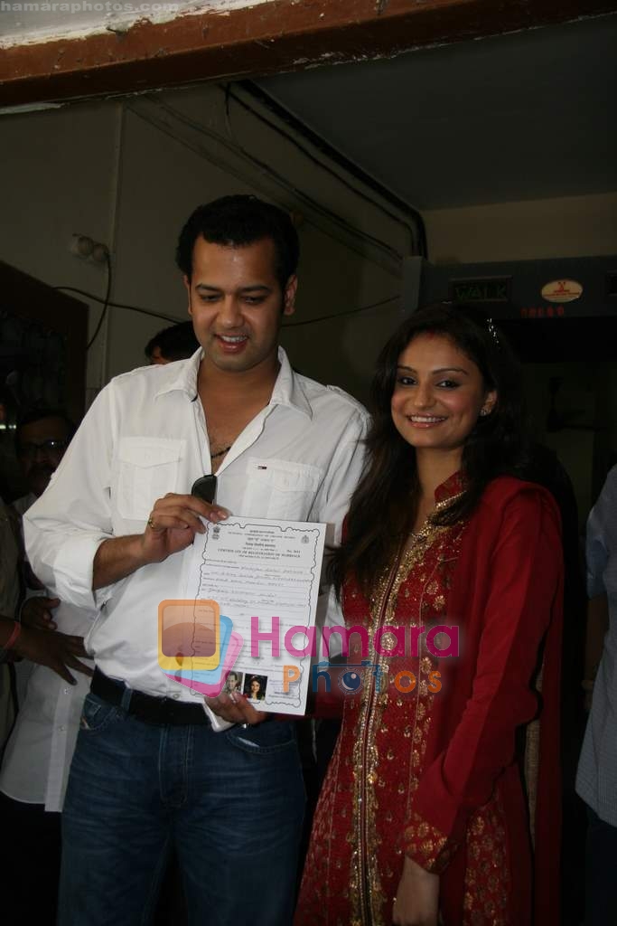Rahul Mahajan and Dimpy Ganguly get their marriage certificate in Elphinstone on 20th April 2010 