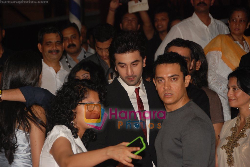 Aamir Khan, Kiran Rao, Ranbir Kapoor at Raajneeti Premiere in Big Cinemas, Wadala, Mumbai on 3rd June 2010 