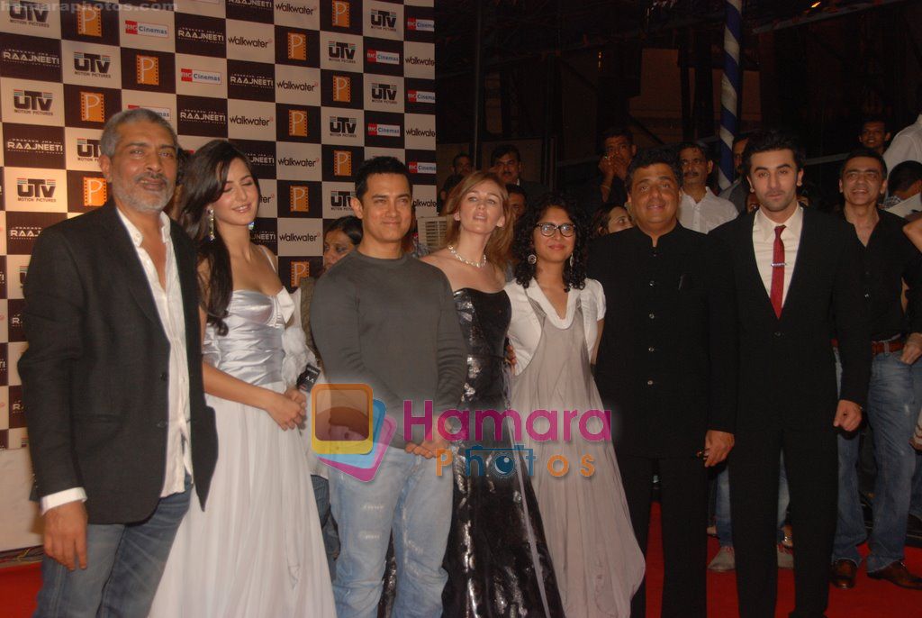 Katrina Kaif, Ranbir Kapoor, Prakash Jha, Aamir Khan, Kiran Rao at Raajneeti Premiere in Big Cinemas, Wadala, Mumbai on 3rd June 2010 