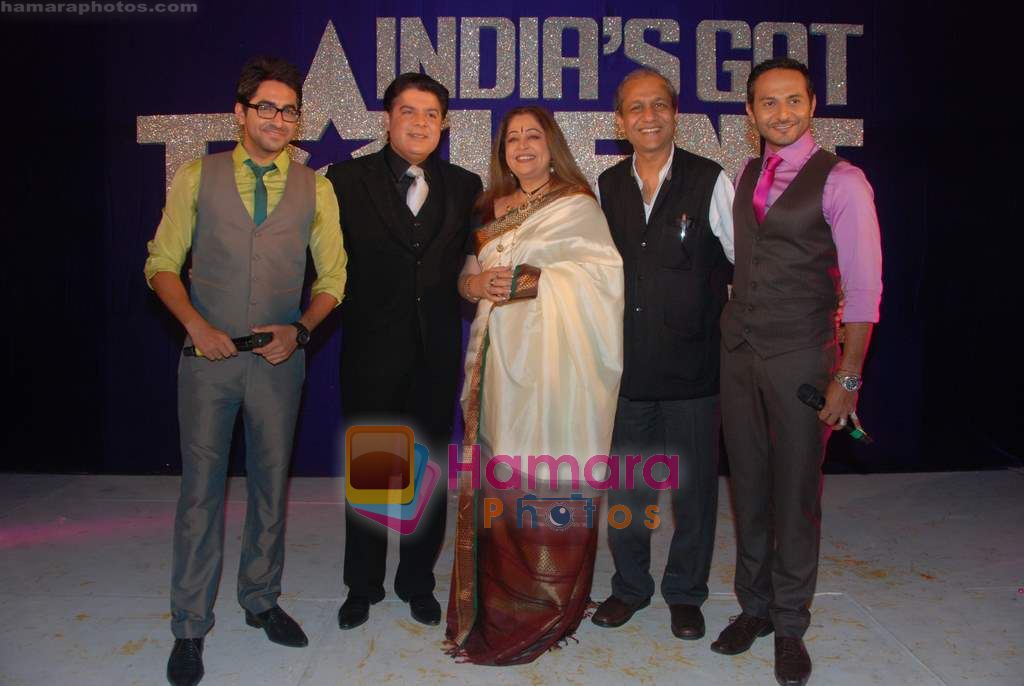 Ayushman Khurana, Sajid Khan, Kirron Kher and Nikhil Chinnappa at India's got talent press meet Khoj 2 in Lalit Hotel on 26th July 2010 