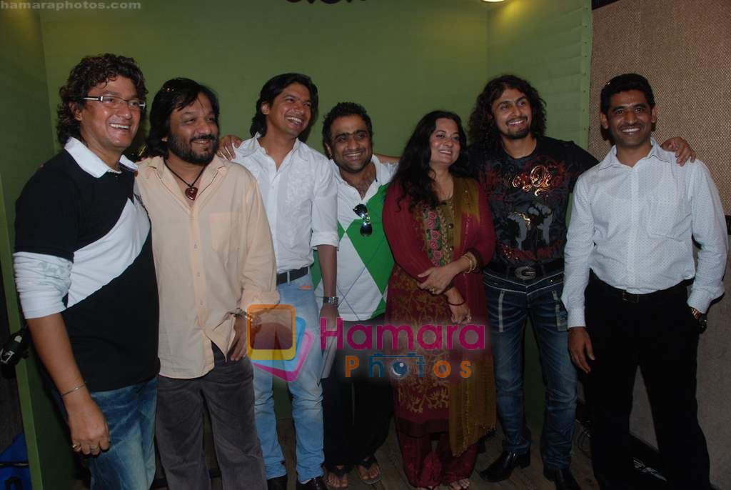 Aadesh Shrivastav, Roop Kumar Rathod, Shaan, Kunal Ganjawala, Vijeyta Pandit, Sonu Nigam at the Song recording of first 3D film Bo Mamo with ten singer in Aadersh Shrivastava studio, Juhu on 4th Aug 2 