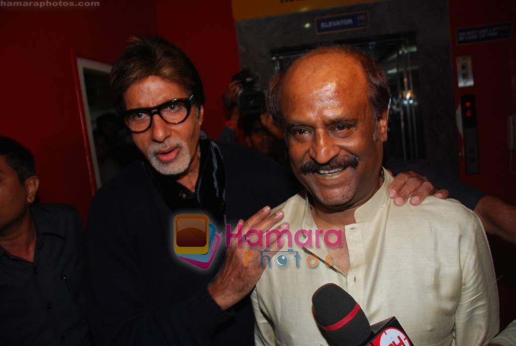 Amitabh Bachchan, Rajnikant at Robot premiere hosted by Rajnikant in PVR, Juhu on 4th Sept 2010 