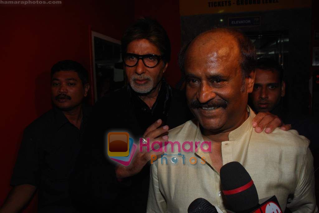 Amitabh Bachchan, Rajnikant at Robot premiere hosted by Rajnikant in PVR, Juhu on 4th Sept 2010 