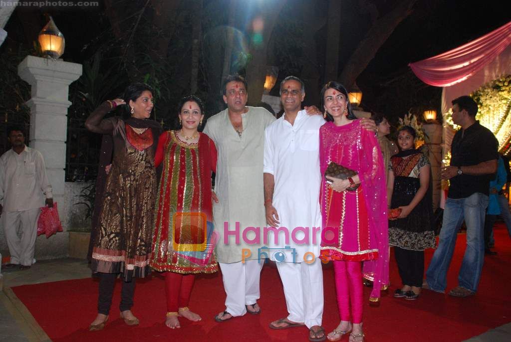 Sanjay Dutt, Manyata, Priya Dutt at Sanjay Dutt's Mata ki Chowki in Bandra on 13th Oct 2010 