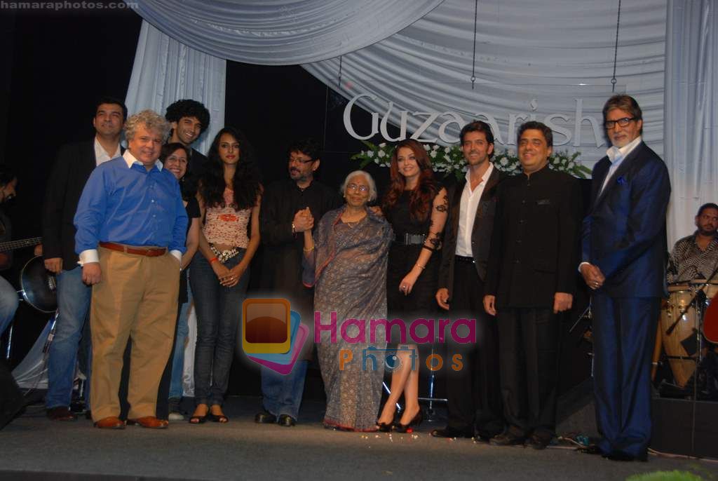 Aditya Roy Kapoor, Monikangana Dutta, Hrithik Roshan, Aishwarya Rai, Ronnie Screwvala, Sanjay Leela Bhansali, Amitabh Bachchan at Guzaarish music launch in Yashraj Studios on 20th Oct 2010 