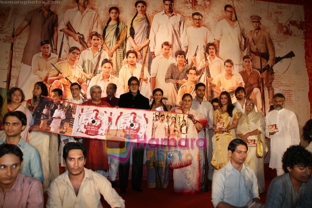Ashutosh Gowariker, Amitabh Bachchan, Deepika Padukone, Jaya Bachchan, Abhishek Bachchan, Aishwarya Rai, Javed at the Audio release of Khelein Hum Jee Jaan Sey in Renaissance Hotel, Mumbai on 27th Oct 2010 