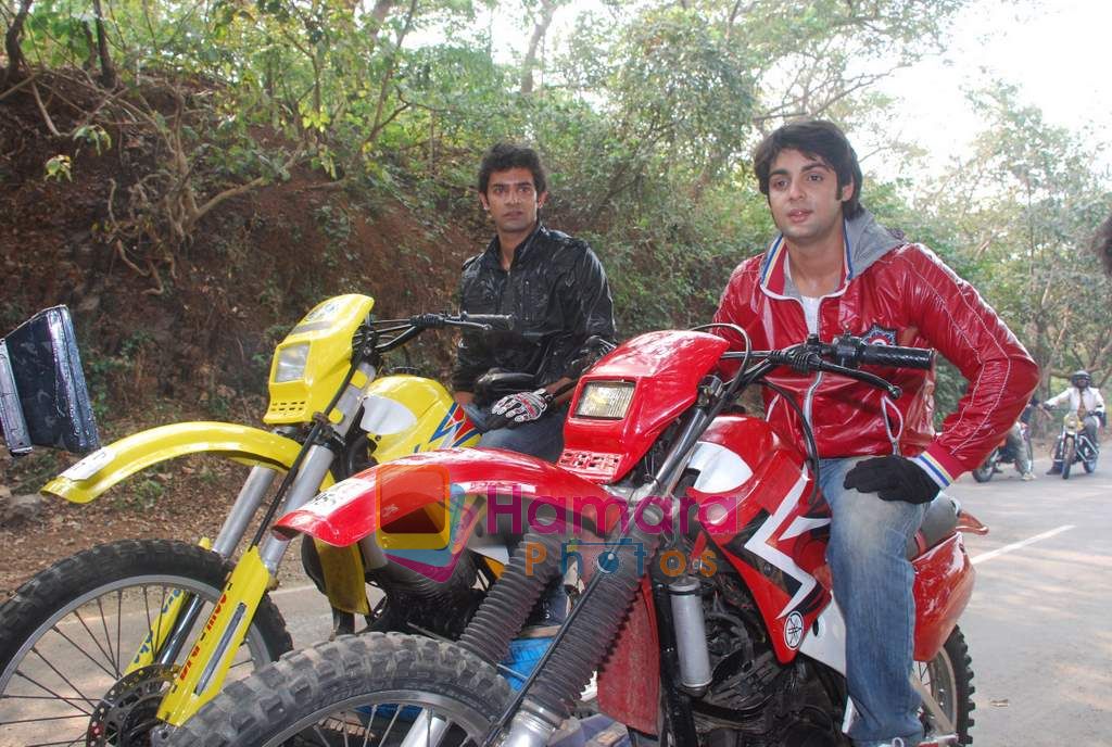 TV stars Shravan and Ranbir ( Karan Wahi) bike race in Filmcity, Mumbai on 28th Dec 2010 