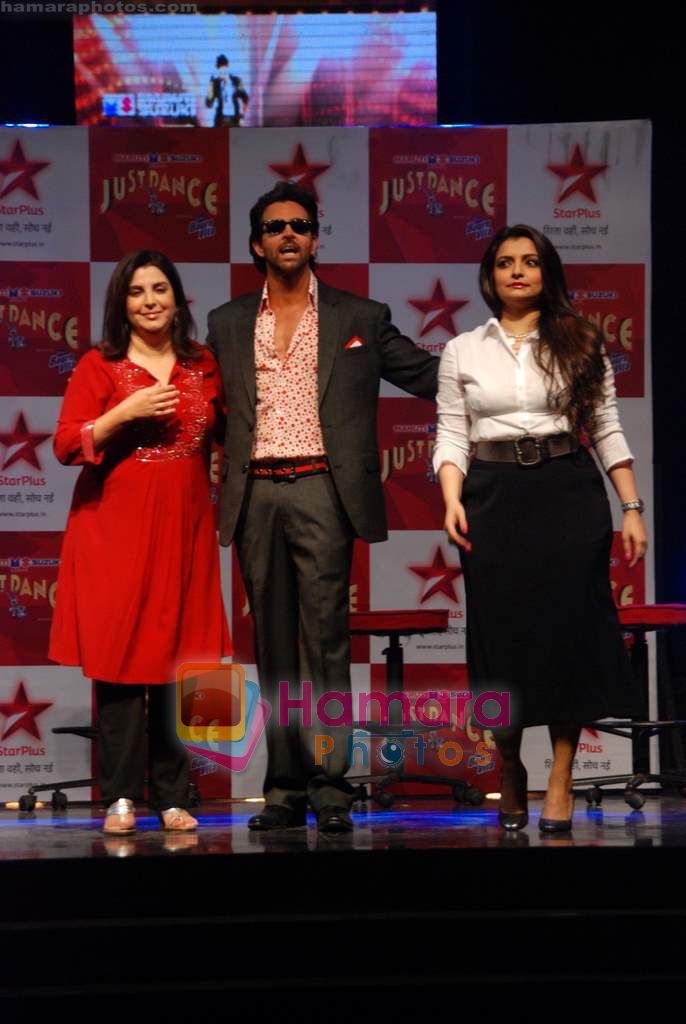 Hrithik Roshan, Farah Khan, Vaibhavi Merchant at the launch of Just Dance show in Filmistan on 17th Feb 2011 