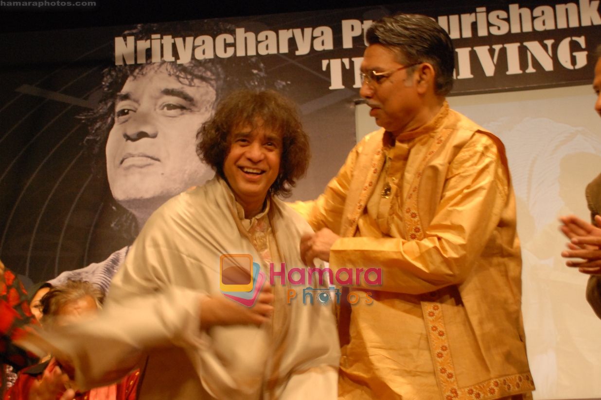 Pt. Bhima Shankar honouring Zakir hussain at Nrityacharya Pt.Gaurishankar Foundation's The Living Legend in Mumbai on 27th Feb 2011