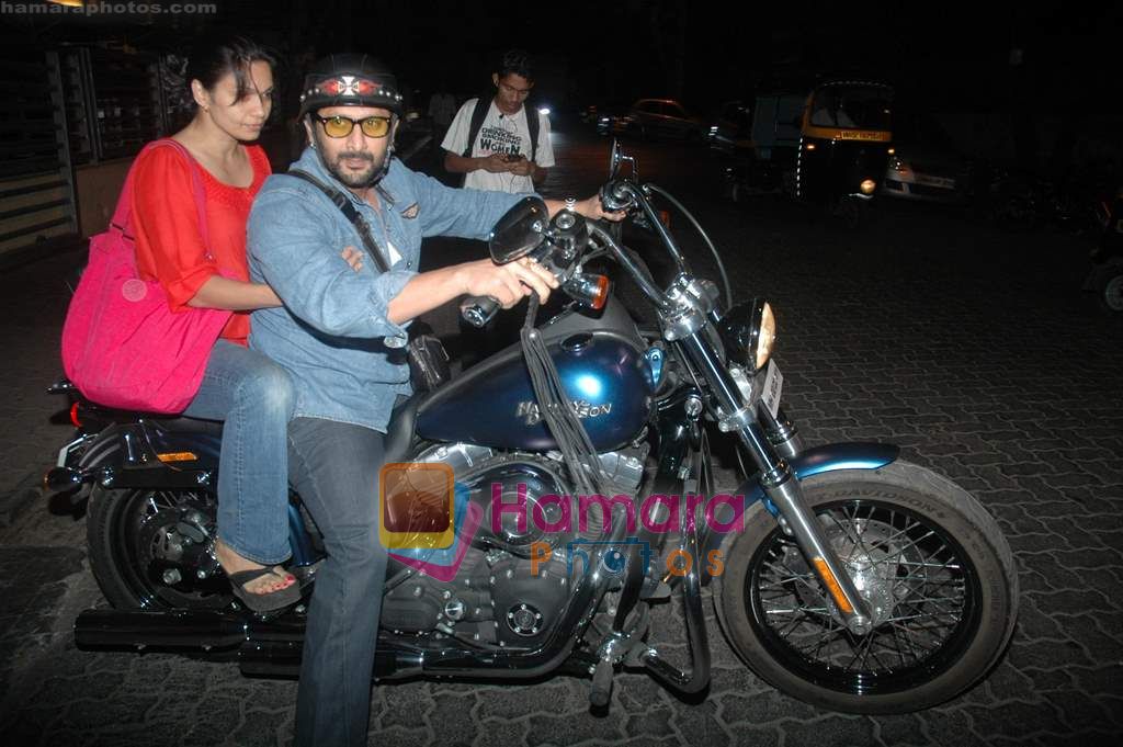Arshad Warsi on his Harley bike with wife Maria as they went to watch The King's Speech on 8th March 2011 
