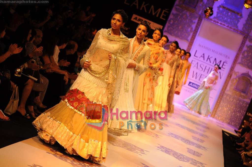 Model walk the ramp for Manish Malhotra show at Lakme Fashion Week 2011 Day 2 in Grand Hyatt, Mumbai on 12th March 2011 