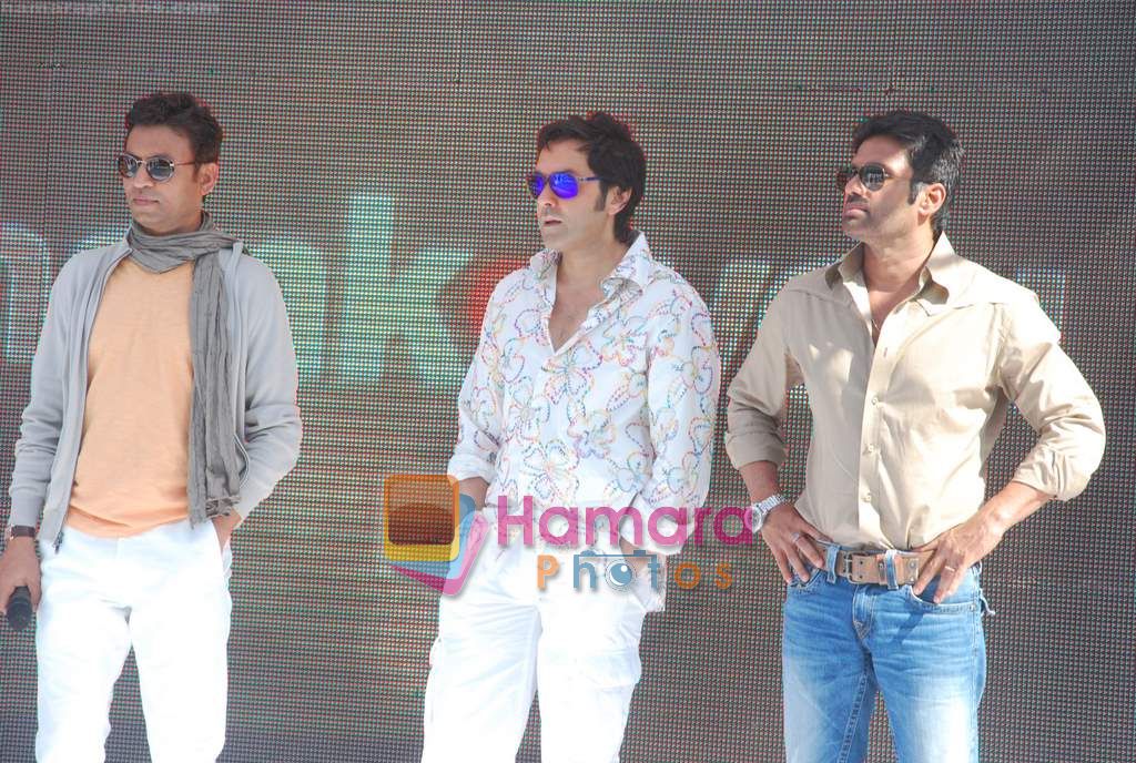 Bobby Deol, Irrfan Khan and Suniel Shetty promote Thank You in Madh Island, Mumbai on 22nd March 2011 